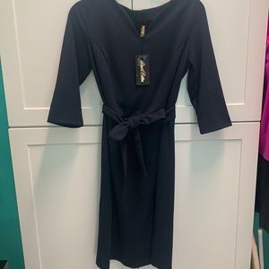 Sweetheart neckline navy dress
